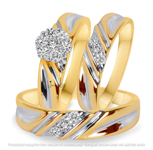 3Ct Round Cut Diamond Cluster Curve Engagement & Wedding Trio Ring Set